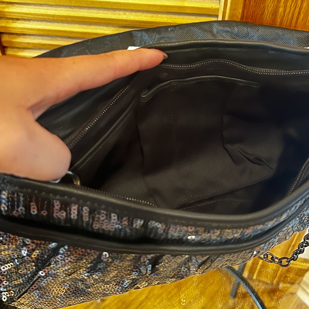 Rachel Zoe Black/Silver Sequin Clutch with Chain NWOT💎 - Picture 3 of 11